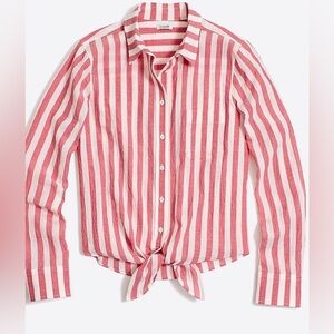 J. Crew Pink and white Striped tie-waist shirt